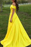 A-Line Minimalist Sexy High Split Engagement Prom Dress Off Shoulder Sleeveless Floor Length Satin with Slit 2023