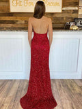 Mermaid / Trumpet Prom Dresses Open Back Dress Formal Sweep / Brush Train Sleeveless Halter Sequined with Sequin Slit 2023