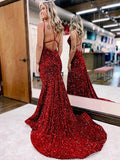 Mermaid / Trumpet Prom Dresses Sparkle & Shine Dress Formal Court Train Sleeveless V Neck Sequined with Sequin 2023