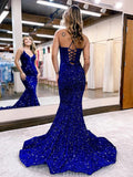 Mermaid / Trumpet Prom Dresses Sparkle & Shine Dress Formal Court Train Sleeveless Spaghetti Strap Sequined with Sequin 2023