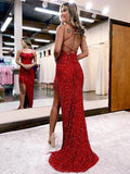 Mermaid Prom Dresses Sexy Sequined Dress Spaghetti Evening Gown 2023