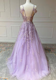 Princess Spaghetti Straps Long/Floor-Length Tulle Prom Dress With Beading Appliqued - dennisdresses