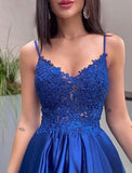 A-Line Minimalist Sexy Party Wear Prom Dress V Neck Sleeveless Floor Length Lace with Pleats Appliques 2023