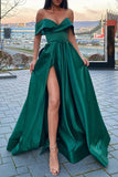 A-Line Prom Dresses Celebrity Style Dress Christmas Floor Length Short Sleeve V Neck Satin with Slit 2023