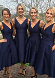 Satin Bridesmaid Dress A-Line/Princess V-Neck Tea-Length