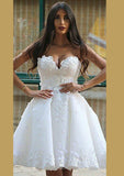 Satin Knee-Length A-Line/Princess Sleeveless Strapless Zipper Prom Dress With Appliqued - dennisdresses