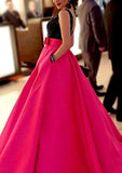 Satin Prom Dress A-Line/Princess Bateau Long/Floor-Length With Sequins - dennisdresses