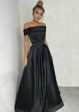 Satin Prom Dress A-Line/Princess Off-The-Shoulder Long/Floor-Length