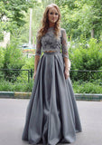 Satin Prom Dress A-Line/Princess Scoop Neck Long/Floor-Length With Lace