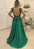 Satin Prom Dress A-Line/Princess Sweetheart Sweep Train With Beaded Bowknot - dennisdresses