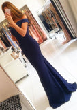 Satin Prom Dress Trumpet/Mermaid Off-The-Shoulder Sweep Train