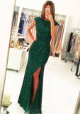 Sequined Prom Dress Sheath/Column Bateau Long/Floor-Length With Side Split