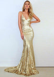 Sequined Prom Dress Trumpet/Mermaid V-Neck Court Train With Pleated