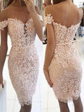 Sheath/Column Lace Off-the-Shoulder Sleeveless Knee-Length Homecoming Dresses - dennisdresses