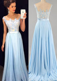 Sheath/Column Sleeveless Bateau Sweep Train Chiffon Prom Dress With Appliqued Waistband - dennisdresses