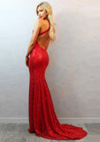 Sheath/Column V-Neck Criss-Cross Back Sequins Chapel Train Dresses - dennisdresses