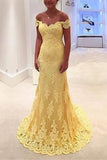 Sweep/Brush Train Mermaid Off-the-Shoulder Sleeveless Lace Prom Dresses - dennisdresses