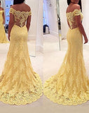 Sweep/Brush Train Mermaid Off-the-Shoulder Sleeveless Lace Prom Dresses - dennisdresses