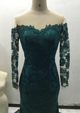 Trumpet/Mermaid Full/Long Sleeve Bateau Chapel Train Lace Prom Dress With Appliqued - dennisdresses