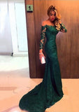 Trumpet/Mermaid Full/Long Sleeve Bateau Chapel Train Lace Prom Dress With Appliqued - dennisdresses