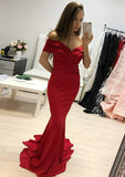 Trumpet/Mermaid Off-the-Shoulder Short Sleeve Sweep Train Charmeuse Prom Dress - dennisdresses