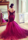 Trumpet/Mermaid Off-the-Shoulder Sleeveless Chapel Train Tulle Prom Dress With Lace - dennisdresses