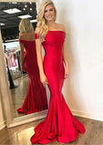 Trumpet/Mermaid Off-the-Shoulder Sleeveless Sweep Train Elastic Satin Evening Dress With Pleated - dennisdresses