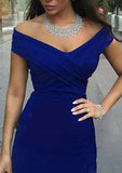 Trumpet/Mermaid Off-The-Shoulder Sweep Train Satin Prom Dresses - dennisdresses