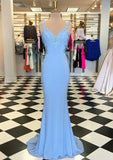 Trumpet/Mermaid Scalloped Neck Sleeveless Sweep Train Elastic Satin Prom Dress With Appliqued - dennisdresses