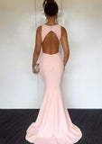 Trumpet/Mermaid Scoop Neck Sleeveless Sweep Train Elastic Satin Prom Dress - dennisdresses