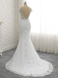 Trumpet/Mermaid Short Sleeves Sweetheart Court Train Lace Wedding Dresses - dennisdresses