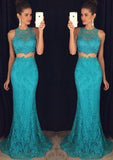 Trumpet/Mermaid Sleeveless Bateau Sweep Train Lace Prom Dress With Beaded - dennisdresses