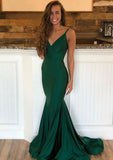 Trumpet/Mermaid Sleeveless Sweep Train Satin Prom Dress With Pleated