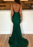 Trumpet/Mermaid Sleeveless Sweep Train Satin Prom Dress With Pleated - dennisdresses