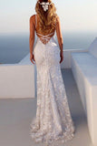 Trumpet/Mermaid Spaghetti Straps Court Train Lace Prom Dress - dennisdresses