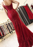 Trumpet/Mermaid Sweetheart Sleeveless Long/Floor-Length Tulle Prom Dress With Appliqued - dennisdresses