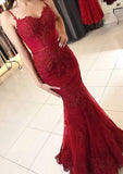 Trumpet/Mermaid Sweetheart Sleeveless Long/Floor-Length Tulle Prom Dress With Appliqued - dennisdresses