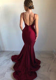 Trumpet/Mermaid V Neck Sleeveless Court Train Charmeuse Evening Dress - dennisdresses