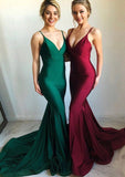 Trumpet/Mermaid V Neck Sleeveless Court Train Charmeuse Evening Dress