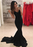 Trumpet/Mermaid V Neck Sleeveless Court Train Elastic Satin Prom Dress - dennisdresses