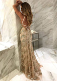 Trumpet/Mermaid V Neck Sleeveless Sweep Train Tulle Evening Dress With Beading Appliqued - dennisdresses