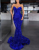 Trumpet/Mermaid Velvet Sequins Spaghetti Straps Sleeveless Sweep/Brush Train Dresses