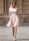 Tulle Bridesmaid Dress A-Line/Princess Bateau Knee-Length With Appliqued - dennisdresses