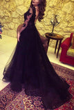 Tulle Long/Floor-Length A-Line/Princess Full/Long Sleeve Sweetheart Zipper Prom Dress With Appliqued - dennisdresses