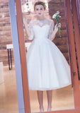 Tulle Wedding Dress A-Line/Princess Bateau Tea-Length With Lace - dennisdresses