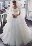 Tulle Wedding Dress A-Line/Princess Sweetheart Court Train With Beaded