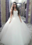 Tulle Wedding Dress Ball Gown Strapless Court Train With Beaded - dennisdresses