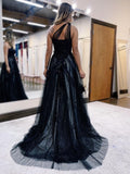 A-Line Prom Dresses Color Block Dress Formal Sweep / Brush Train Sleeveless One Shoulder Tulle Backless with Pleats Appliques 2023