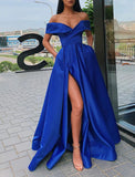 A-Line Prom Dresses Celebrity Style Dress Christmas Floor Length Short Sleeve V Neck Satin with Slit 2023