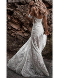 Women's Bohemian Wedding Dresses with Detachable Arm Bands Sweetheart Mermaid Lace Bridal Gown